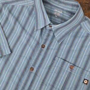 Marmot Men's‎ Short Sleeve Button Up Shirt Blue Striped Size M Outdoor Hiking